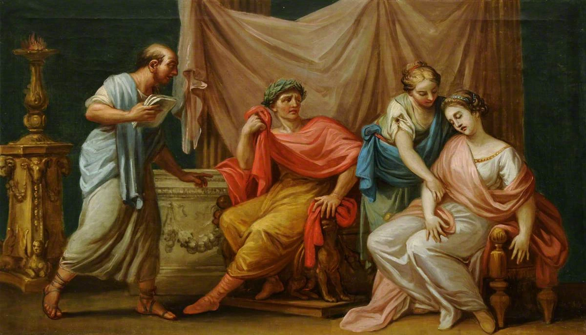 Virgilio legge l'Eneide all'imperatore Augusto, sua moglie Livia e sua sorella Ottavia svenuta - National Trust